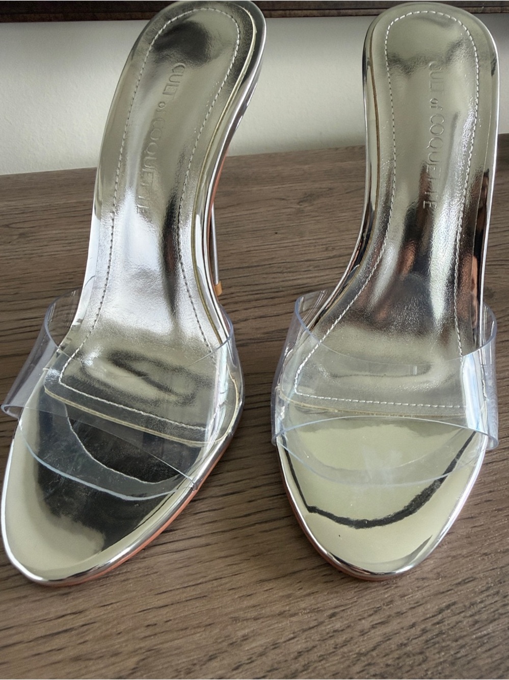 Metallic Open Toe Heels with Clear Straps